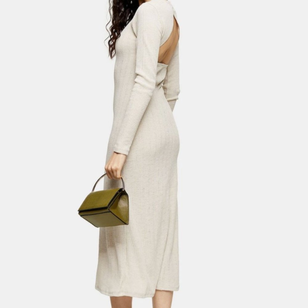 NWT topshop cream open back midi dress crew neck